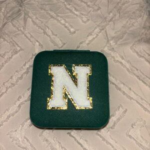 Green Compact Mirror with Gold and White 'N'